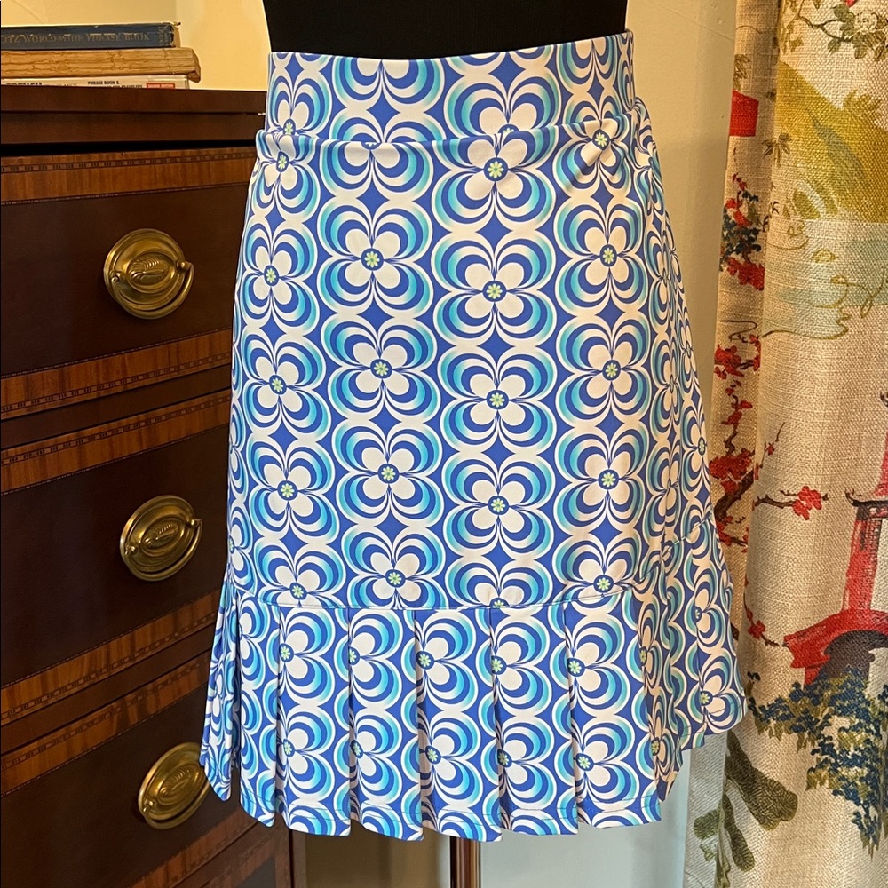 Lulu B Blue Floral Geometric Athletic Skirt with Built In Shorts - Picture 3 of 6